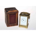 French Aiguilles Repeater carriage clock, 10cm, with case.