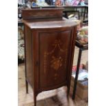 Edwardian inlaid bow front music cabinet, 107.5cm by 51.5cm.