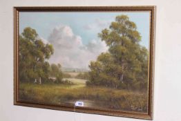 Robert Ixer, Figures in Landscape, oil on canvas, signed lower right, 48cm by 73cm, in gilt frame.