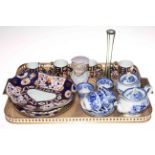 Four Royal Crown Derby cups and saucers, dish and plate, blue and white child's tea set, etc.