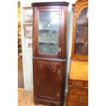 Victorian oak astragal glazed door top standing corner cabinet, 209cm by 72cm.