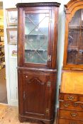 Victorian oak astragal glazed door top standing corner cabinet, 209cm by 72cm.