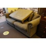 Large contemporary sofa and similar large buttoned footstool (2).