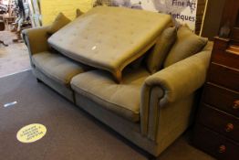 Large contemporary sofa and similar large buttoned footstool (2).