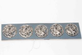 Set of five cast silver dragon buttons, Birmingham 1899.