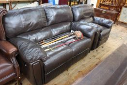 Chocolate brown leather two seater reclining settee and electric reclining chair.