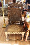 Victorian carved oak and bobbin column hall chair.