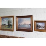 Robin Furness, Willow Tree, HMS Warrior and Richmond Bridge, three oils on board, framed.