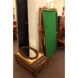 Vintage Joe Davis table top snooker table and accessories, vintage trunk,
