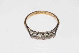 18 carat gold five stone diamond ring, size M.