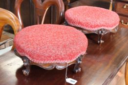 Pair Victorian mahogany circular footstools.