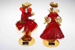 Pair of Murano glass figures of dancers, signed Toffolo.