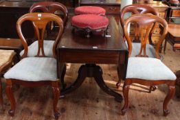 Victorian mahogany Pembroke table having frieze drawer and on triform pedestal together with four