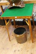 Folding bridge table and copper and brass coal bucket (2).