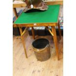 Folding bridge table and copper and brass coal bucket (2).