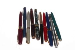 Collection of ten fountain pens.