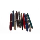 Collection of ten fountain pens.