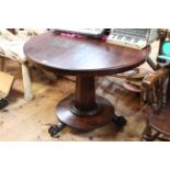 Victorian mahogany circular snap top breakfast table on octagonal tapering pedestal and claw feet,