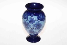 Moorcroft limited edition vase decorated with shades of blue flowers, 17.5cm.