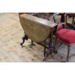 Victorian burr walnut and satinwood inlaid table, 73cm by 90cm (closed).