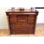 Victorian mahogany chest of eight drawers with twist columns, 110cm by 126cm.