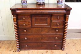 Victorian mahogany chest of eight drawers with twist columns, 110cm by 126cm.