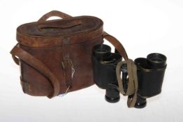 WWII binoculars in leather case.