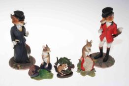 Collection of five pieces of Border Fine Arts, including Lord and Lady Reynard, and mice.