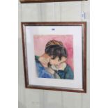 Marc, Couple Embracing, watercolour, signed lower left, 31cm by 28cm, in glazed frame.