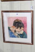 Marc, Couple Embracing, watercolour, signed lower left, 31cm by 28cm, in glazed frame.