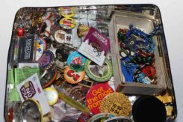 Box of enamel badges, pin badges and c2000 enamel horse racing badge tags including Butlin's 1960,