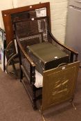 1920's bergere panelled easy chair, three wall mirrors, framed print,