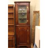 Victorian oak astragal glazed door top standing corner cupboard.