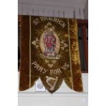 Ecclesiastic chenille wall hanging/banner 'St. Patrick Pray for Us', 1.30 by 0.84.