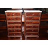Pair Continental marble topped miniature six drawer chests, 46cm by 27cm.