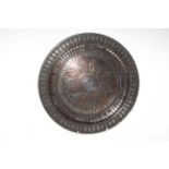 Antique Chinese silver inlaid bronze dish, 28cm diameter.