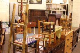 Three child's chairs, four stools, bamboo bottle rack and step ladder (9).