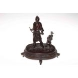 Meiji Period Japanese bronze group of a monkey trainer, raised on oval base with shaped feet,