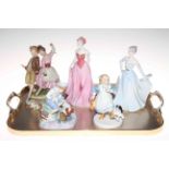 Two Royal Doulton, two Coalport and Capodimonte figures.