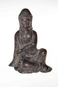 Chinese cast bronze seated female figure, 22cm.