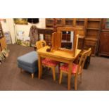 Light wood finish fold top breakfast table and two chairs, twist column plant stand,