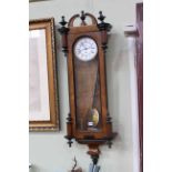 Victorian walnut and ebony cased single weight Vienna wall clock.