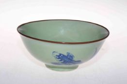 Chinese bowl decorated with blue carp on green ground, 21.5cm diameter.