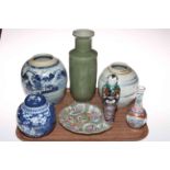 Tray of Chinese ceramics including vases, ginger jar, figure, dish, etc.