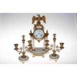 Gilt metal and onyx three piece clock garniture,