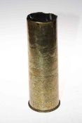 WWI shell case trench art engraved with Egyptian decoration, 29cm.