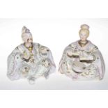 Pair bisque chinoiserie nodding head and moving hands figures, 17cm.