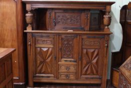 Large oak buffet sideboard, having carved and moulded front cupboards and drawers, 1.72m wide, 1.