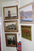 Five various oil paintings.