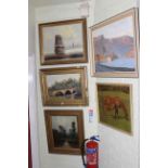 Five various oil paintings.